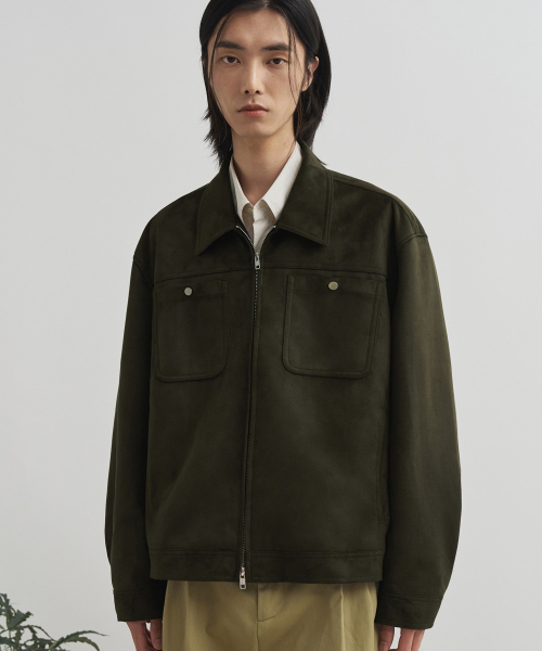 DRAW FIT（ドローフィット）の「スエードパネルトラッカージップアップジャケット [D.KHAKI]（ライダースジャケット・メンズ・その他・MEDIUM/LARGE/X-LARGE）」の2枚目の写真