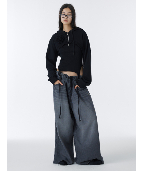 WHOLE PAPER（ホールペーパー）の「テンセルワイドデニムパンツ（ブラック）（デニムパンツ・レディース・ブラック・ONE）」の3枚目の写真