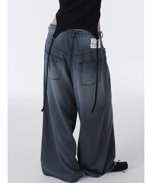 WHOLE PAPER（ホールペーパー）の「テンセルワイドデニムパンツ（ブラック）（デニムパンツ・レディース・ブラック・ONE）」の4枚目の写真