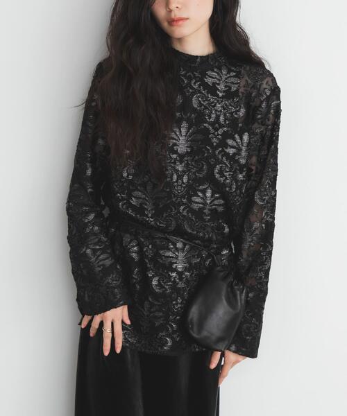 KBF（ケイビーエフ）の「チュールジャガードブラウス（シャツ/ブラウス・レディース・ブラック/アイボリー・ONE）」の2枚目の写真