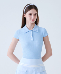 LORDLOAR（ロードロアル）の「Slim Golji Collar Cap Sleeve Knit BLUE（ニット/セーター）」