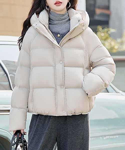 セール】ドローコードフード付きふんわり中綿ダウンジャケット（ダウン