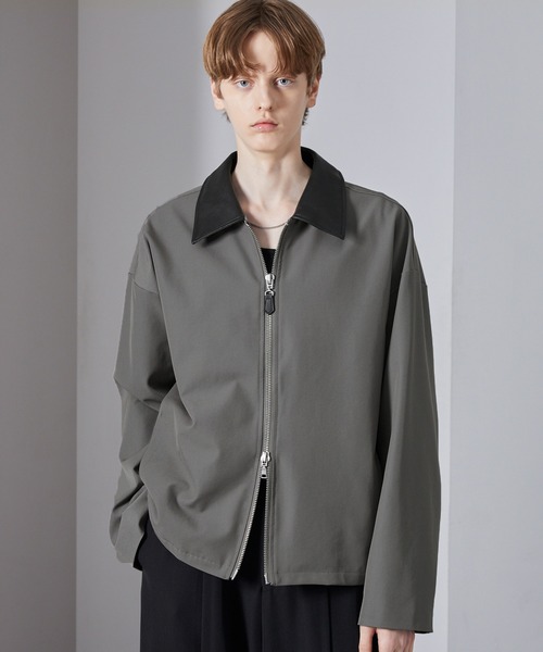 Loose/ルース（ルース）の「合皮切替 ショートダブルジップブルゾン（ブルゾン・メンズ・アッシュグレー/ブラック/ネイビー・L/M/S）」の3枚目の写真