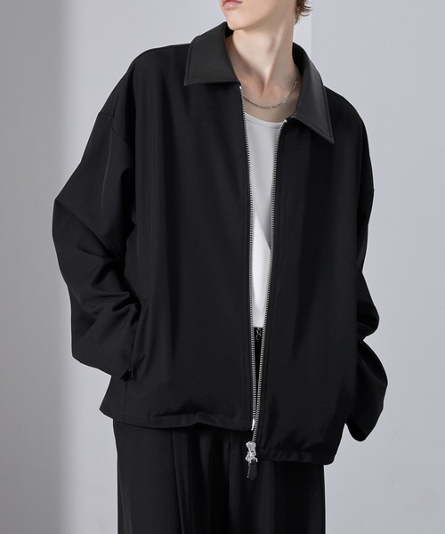 Loose/ルース（ルース）の「合皮切替 ショートダブルジップブルゾン（ブルゾン・メンズ・アッシュグレー/ブラック/ネイビー・L/M/S）」の4枚目の写真