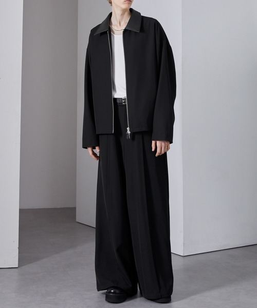 Loose/ルース（ルース）の「合皮切替 ショートダブルジップブルゾン（ブルゾン・メンズ・アッシュグレー/ブラック/ネイビー・L/M/S）」の9枚目の写真