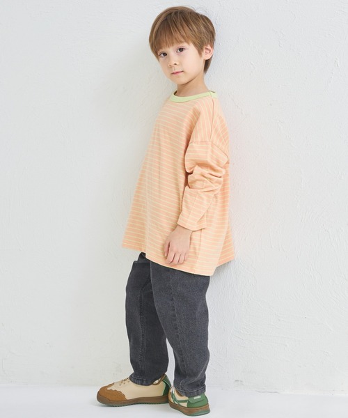 pairmanon(ペアマノン)の「【綿100%】ユニセックス ネームタグ付き カラーボーダー ロンT(Tシャツ/カットソー・キッズ・ブルー/オレンジ/ピンク/グリーン・100/110/120/130/140/150/90)」の18枚目の写真