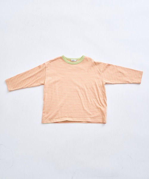 pairmanon(ペアマノン)の「【綿100%】ユニセックス ネームタグ付き カラーボーダー ロンT(Tシャツ/カットソー・キッズ・ブルー/オレンジ/ピンク/グリーン・100/110/120/130/140/150/90)」の21枚目の写真