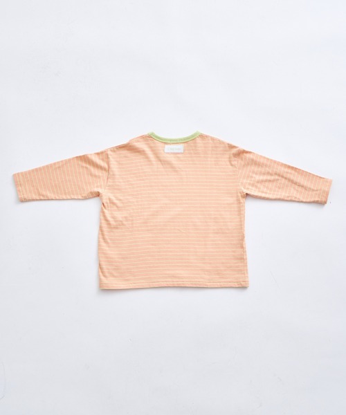 pairmanon(ペアマノン)の「【綿100%】ユニセックス ネームタグ付き カラーボーダー ロンT(Tシャツ/カットソー・キッズ・ブルー/オレンジ/ピンク/グリーン・100/110/120/130/140/150/90)」の22枚目の写真