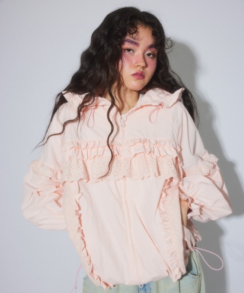 Candy Stripper（キャンディストリッパー）の「LACY TRACK ジャケット（ブルゾン・レディース・ピンク/ブラック/オフホワイト・FREE）」の3枚目の写真