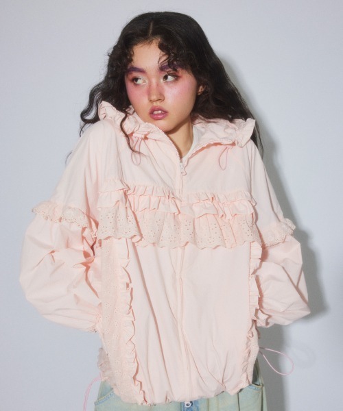 Candy Stripper（キャンディストリッパー）の「LACY TRACK ジャケット（ブルゾン・レディース・ピンク/ブラック/オフホワイト・FREE）」の4枚目の写真