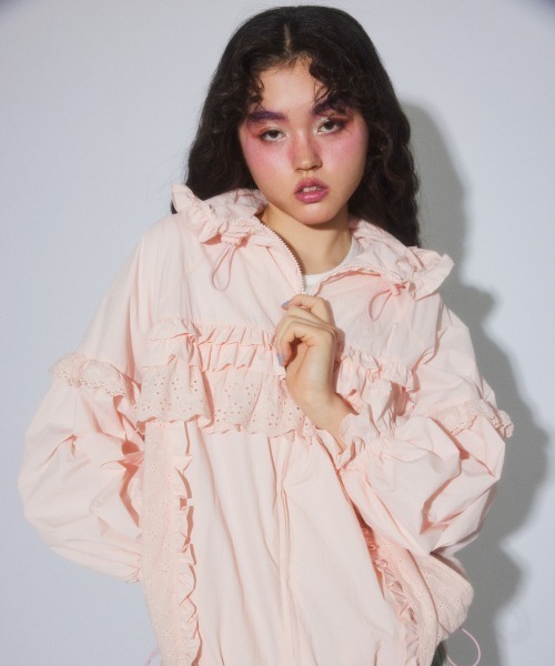 Candy Stripper（キャンディストリッパー）の「LACY TRACK ジャケット（ブルゾン・レディース・ピンク/ブラック/オフホワイト・FREE）」の5枚目の写真