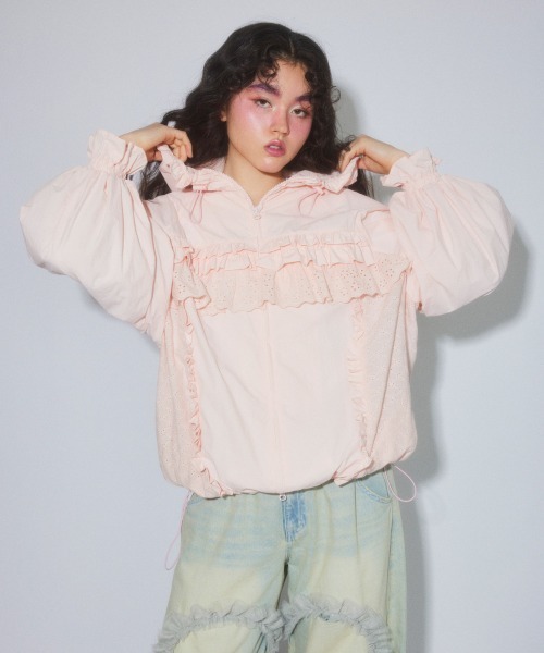 Candy Stripper（キャンディストリッパー）の「LACY TRACK ジャケット（ブルゾン・レディース・ピンク/ブラック/オフホワイト・FREE）」の11枚目の写真