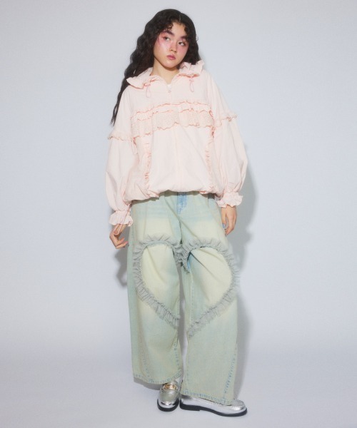 Candy Stripper（キャンディストリッパー）の「LACY TRACK ジャケット（ブルゾン・レディース・ピンク/ブラック/オフホワイト・FREE）」の13枚目の写真