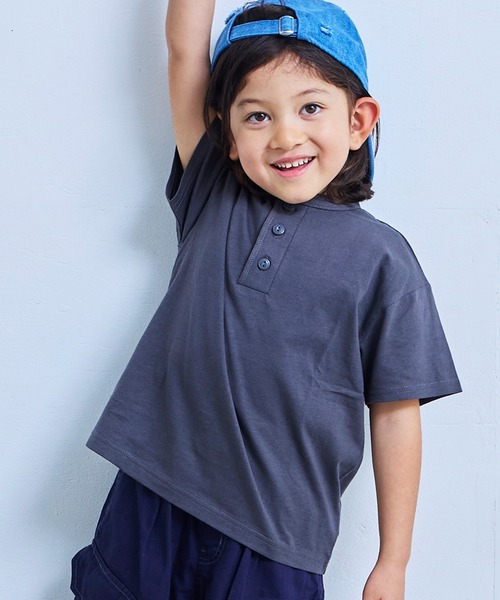 T.T. ヘンリーネックシャツ チャコール　サイズ15 COTTON from U.S.A】ヘンリーネックTシャツ（Tシャツ/カットソー