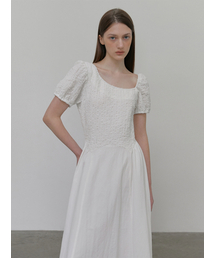 Texture Shirring Dress, White