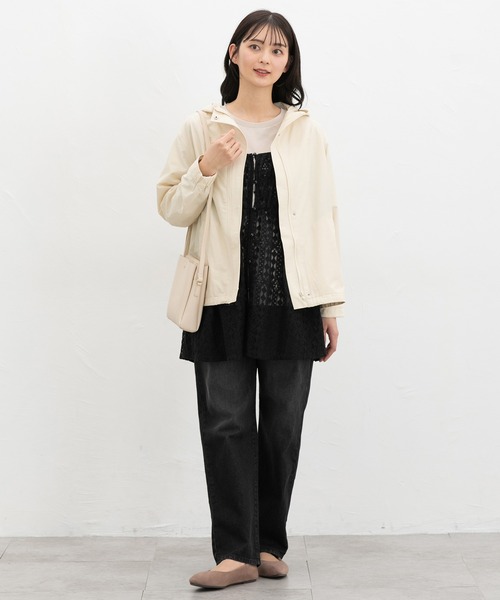 Honeys(ハニーズ)の「【非フッ素撥水加工】撥水加工フードブルゾン(ブルゾン・レディース・アイボリー/ブルーグレー/ピンク系/ベージュ/ネイビー・S/M/LL/L)」の8枚目の写真