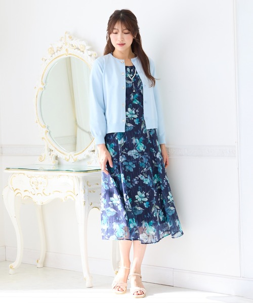 Rose Tiara(ローズティアラ)の「ラメストライプフラワープリントワンピース(ワンピース・レディース・ベージュ/ネイビー・46/42/38)」の18枚目の写真