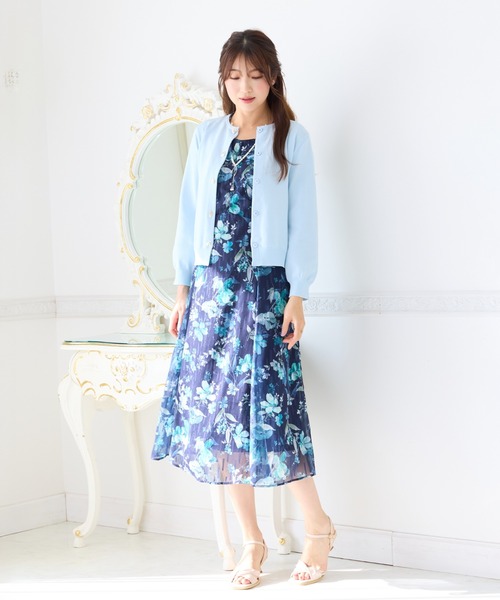 Rose Tiara(ローズティアラ)の「ラメストライプフラワープリントワンピース(ワンピース・レディース・ベージュ/ネイビー・46/42/38)」の20枚目の写真