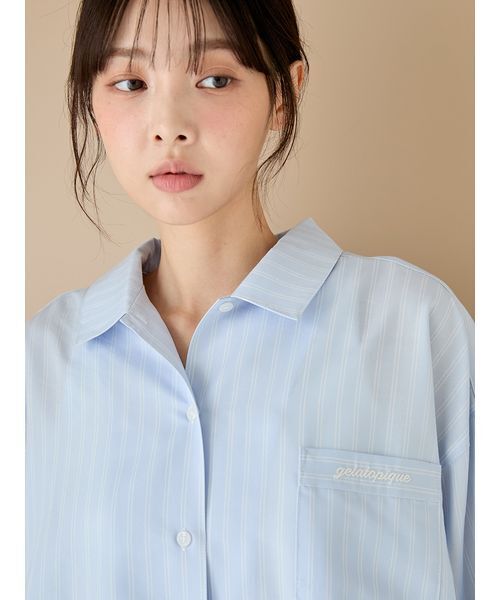 シ*ロ様 ジェラートピケ フード付きストライプルームウェア #ジェラートピケ # ストライプシャツ（ルームウェア/パジャマ）｜gelato pique