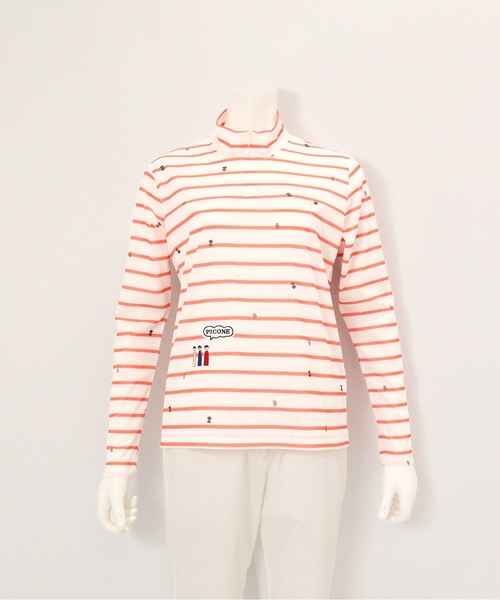 Picone CLUB（ピッコーネクラブ）の「UV速乾ボーダーカノコプルオーバー（Tシャツ/カットソー・レディース・ネイビー/オレンジ/ライトグレー/グリーン・13号/11号/9号）」の2枚目の写真