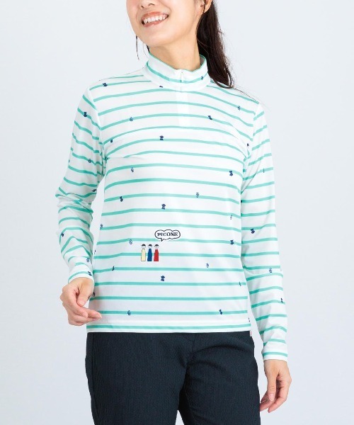 Picone CLUB（ピッコーネクラブ）の「UV速乾ボーダーカノコプルオーバー（Tシャツ/カットソー・レディース・ネイビー/オレンジ/ライトグレー/グリーン・13号/11号/9号）」の12枚目の写真