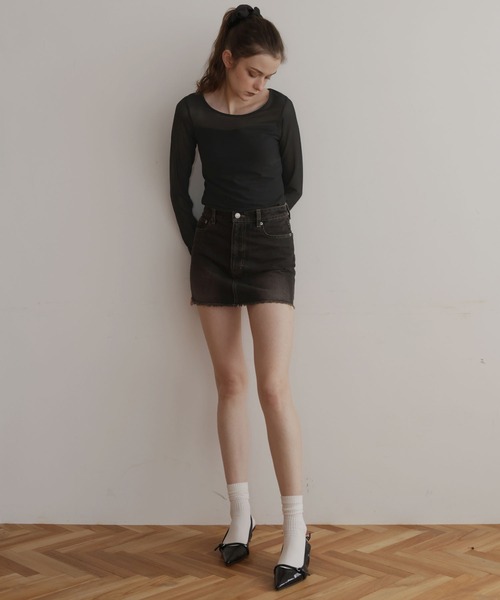 Mili affinity(ミリアフィニティー)の「カップ付きシアーTシャツ(Tシャツ/カットソー・レディース・ブラック/オフホワイト・FREE)」の7枚目の写真