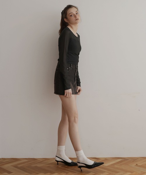 Mili affinity(ミリアフィニティー)の「カップ付きシアーTシャツ(Tシャツ/カットソー・レディース・ブラック/オフホワイト・FREE)」の8枚目の写真