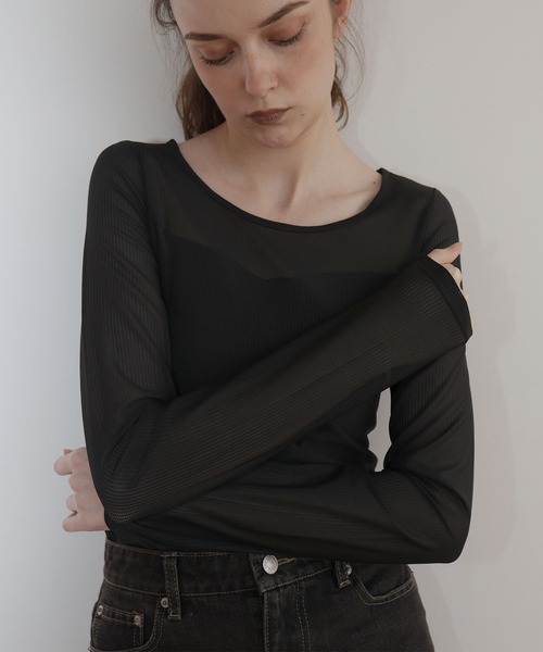 Mili affinity(ミリアフィニティー)の「カップ付きシアーTシャツ(Tシャツ/カットソー・レディース・ブラック/オフホワイト・FREE)」の10枚目の写真