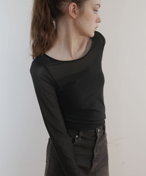 Mili affinity(ミリアフィニティー)の「カップ付きシアーTシャツ(Tシャツ/カットソー・レディース・ブラック/オフホワイト・FREE)」の11枚目の写真