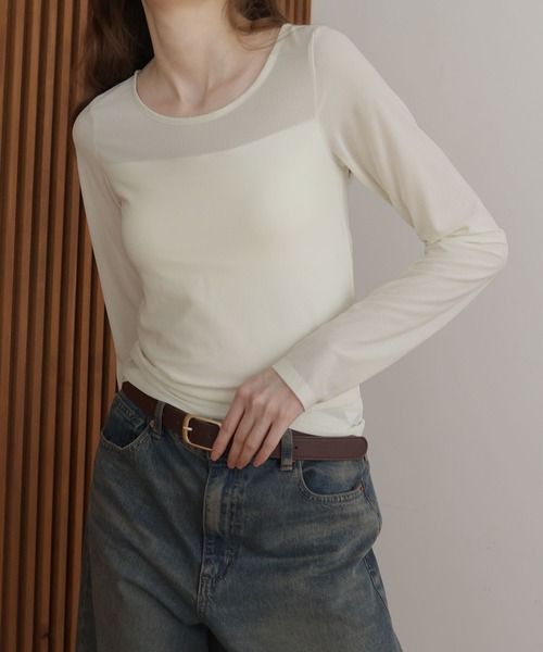 Mili affinity(ミリアフィニティー)の「カップ付きシアーTシャツ(Tシャツ/カットソー・レディース・ブラック/オフホワイト・FREE)」の16枚目の写真