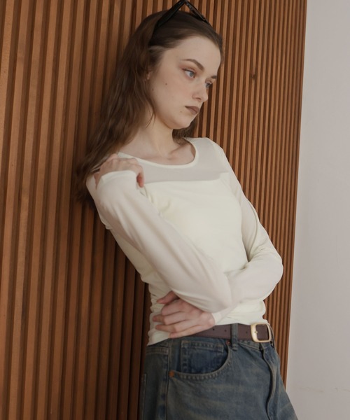 Mili affinity(ミリアフィニティー)の「カップ付きシアーTシャツ(Tシャツ/カットソー・レディース・ブラック/オフホワイト・FREE)」の21枚目の写真