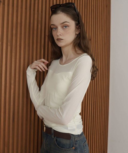 Mili affinity(ミリアフィニティー)の「カップ付きシアーTシャツ(Tシャツ/カットソー・レディース・ブラック/オフホワイト・FREE)」の22枚目の写真