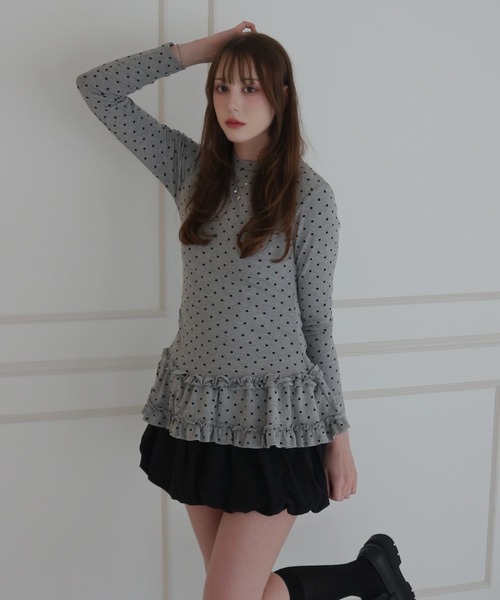 JilLA(ジルア)の「Retro Tiered Dot Long T-Shirt / レトロティアードドットロングTシャツ(Tシャツ/カットソー・レディース・アイボリー/グレー・FREE)」の11枚目の写真