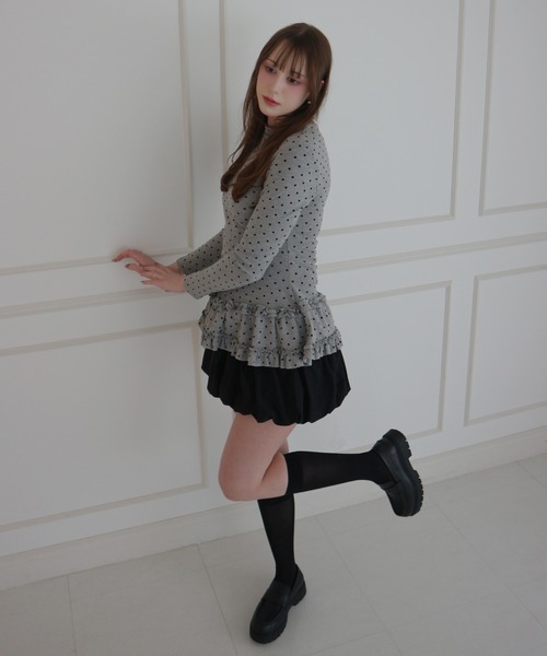JilLA(ジルア)の「Retro Tiered Dot Long T-Shirt / レトロティアードドットロングTシャツ(Tシャツ/カットソー・レディース・アイボリー/グレー・FREE)」の12枚目の写真