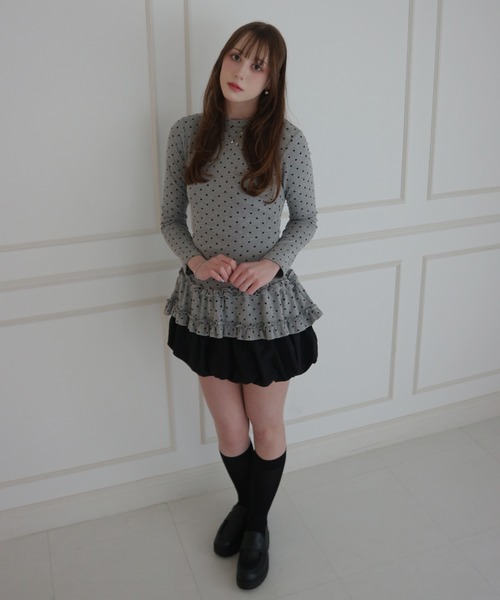 JilLA(ジルア)の「Retro Tiered Dot Long T-Shirt / レトロティアードドットロングTシャツ(Tシャツ/カットソー・レディース・アイボリー/グレー・FREE)」の13枚目の写真