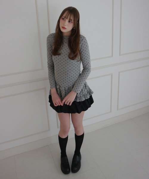 JilLA(ジルア)の「Retro Tiered Dot Long T-Shirt / レトロティアードドットロングTシャツ(Tシャツ/カットソー・レディース・アイボリー/グレー・FREE)」の14枚目の写真