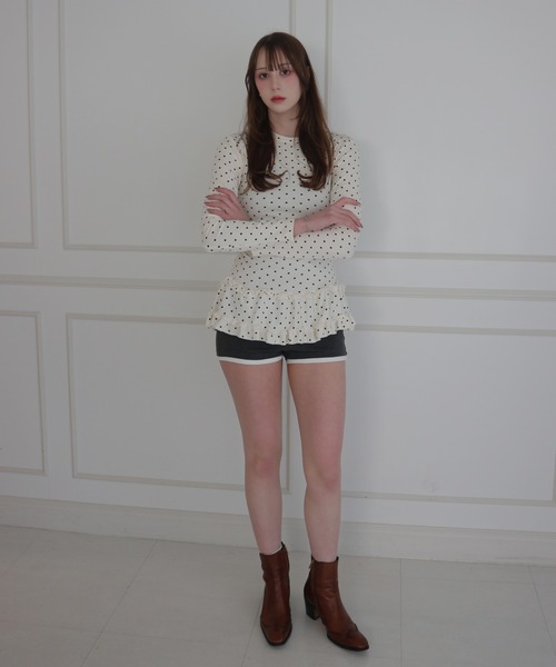 JilLA(ジルア)の「Retro Tiered Dot Long T-Shirt / レトロティアードドットロングTシャツ(Tシャツ/カットソー・レディース・アイボリー/グレー・FREE)」の7枚目の写真