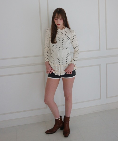 JilLA(ジルア)の「Retro Tiered Dot Long T-Shirt / レトロティアードドットロングTシャツ(Tシャツ/カットソー・レディース・アイボリー/グレー・FREE)」の6枚目の写真