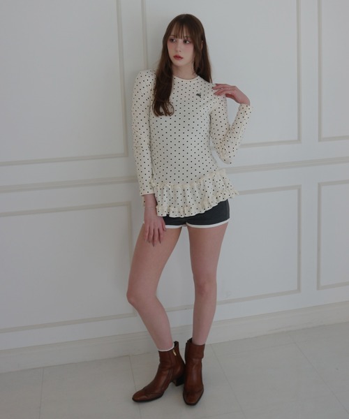 JilLA(ジルア)の「Retro Tiered Dot Long T-Shirt / レトロティアードドットロングTシャツ(Tシャツ/カットソー・レディース・アイボリー/グレー・FREE)」の8枚目の写真