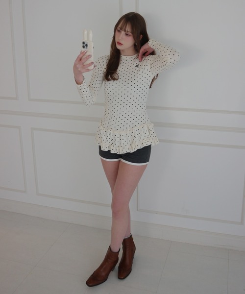 JilLA(ジルア)の「Retro Tiered Dot Long T-Shirt / レトロティアードドットロングTシャツ(Tシャツ/カットソー・レディース・アイボリー/グレー・FREE)」の9枚目の写真