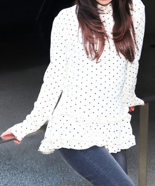 JilLA(ジルア)の「Retro Tiered Dot Long T-Shirt / レトロティアードドットロングTシャツ(Tシャツ/カットソー・レディース・アイボリー/グレー・FREE)」の21枚目の写真