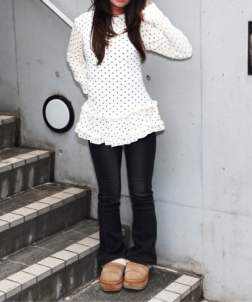 JilLA(ジルア)の「Retro Tiered Dot Long T-Shirt / レトロティアードドットロングTシャツ(Tシャツ/カットソー・レディース・アイボリー/グレー・FREE)」の18枚目の写真