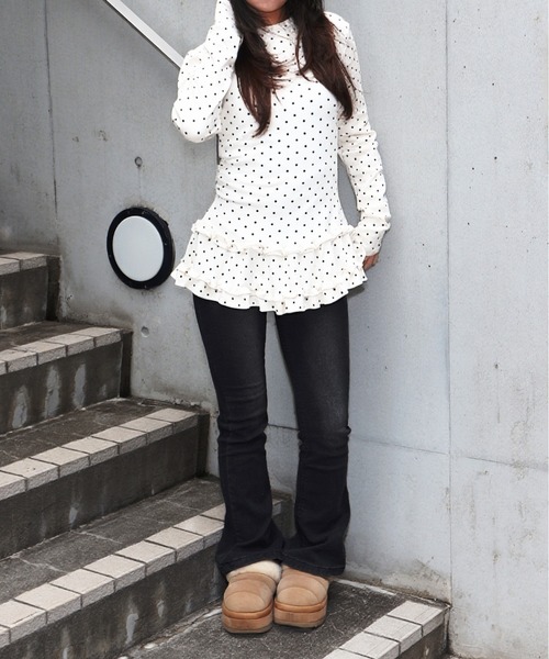 JilLA(ジルア)の「Retro Tiered Dot Long T-Shirt / レトロティアードドットロングTシャツ(Tシャツ/カットソー・レディース・アイボリー/グレー・FREE)」の19枚目の写真