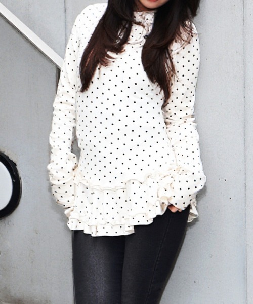 JilLA(ジルア)の「Retro Tiered Dot Long T-Shirt / レトロティアードドットロングTシャツ(Tシャツ/カットソー・レディース・アイボリー/グレー・FREE)」の20枚目の写真