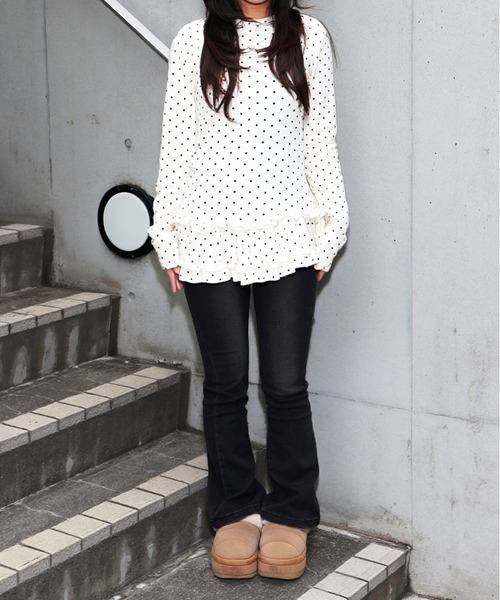 JilLA(ジルア)の「Retro Tiered Dot Long T-Shirt / レトロティアードドットロングTシャツ(Tシャツ/カットソー・レディース・アイボリー/グレー・FREE)」の17枚目の写真