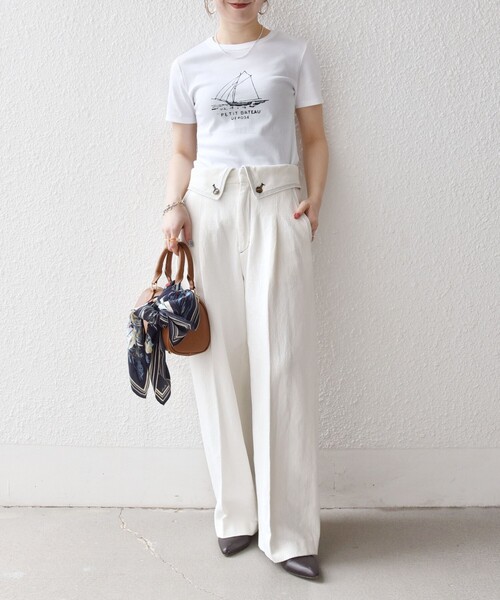 SHIPS any（シップス エニィ）の「SHIPS any:〈洗濯機可能〉カルゼ ターンバック ハイウエスト テーパード パンツ（その他パンツ・レディース・オフホワイト/ネイビー・36/38）」の5枚目の写真