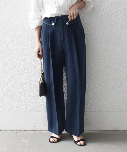 SHIPS any（シップス エニィ）の「SHIPS any:〈洗濯機可能〉カルゼ ターンバック ハイウエスト テーパード パンツ（その他パンツ・レディース・オフホワイト/ネイビー・36/38）」の20枚目の写真