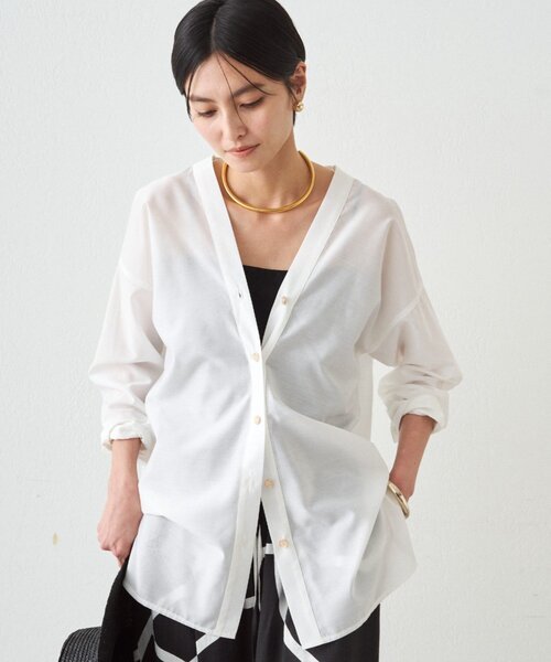 LOUNGEDRESS（ラウンジドレス）の「バイヤスロングブラウス（シャツ/ブラウス・レディース・オフホワイト/ブルー/ベージュ/ネイビー・FREE）」の6枚目の写真