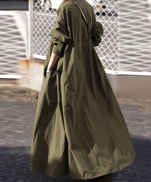 SallyLunn(サリーラン)の「シャツロングワンピース(シャツワンピース・レディース・ブラック/カーキ・LARGE/MEDIUM)」の3枚目の写真