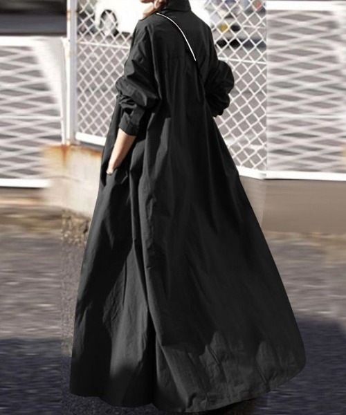 SallyLunn(サリーラン)の「シャツロングワンピース(シャツワンピース・レディース・ブラック/カーキ・LARGE/MEDIUM)」の6枚目の写真
